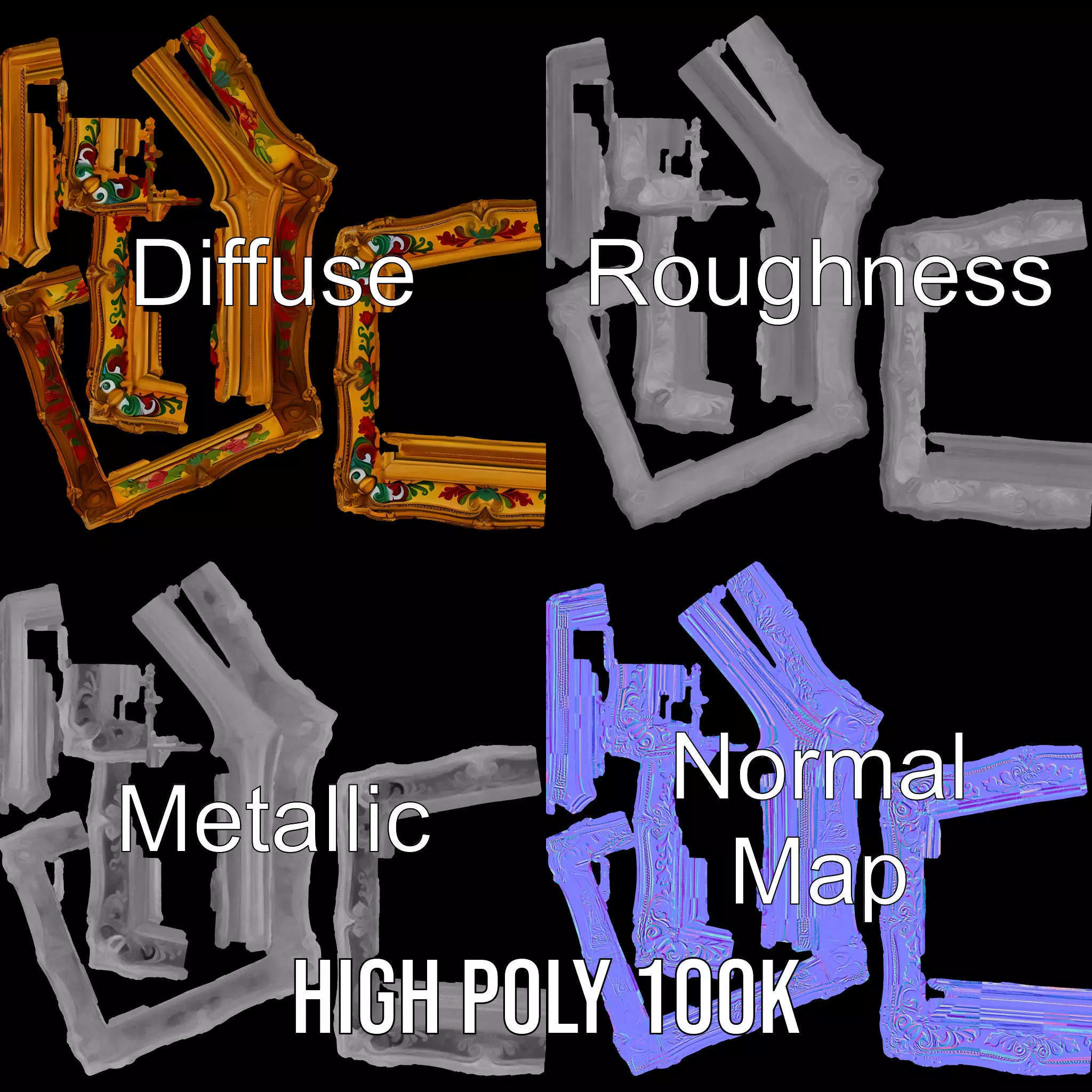 Ornate Baroque Picture Frame model pack for production rendering Low-poly 3D model_3