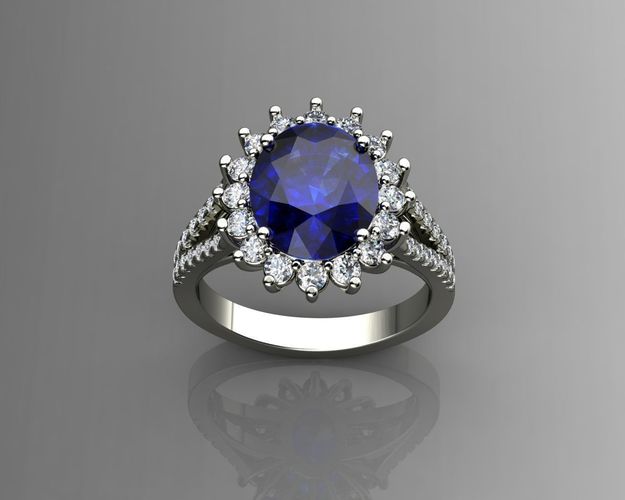 Diamond and Blue Sapphire Ring 3D print model