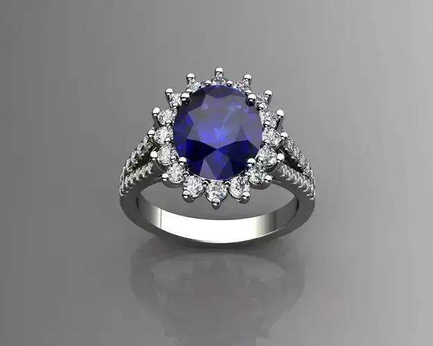 Diamond and Blue Sapphire Ring 3D print model