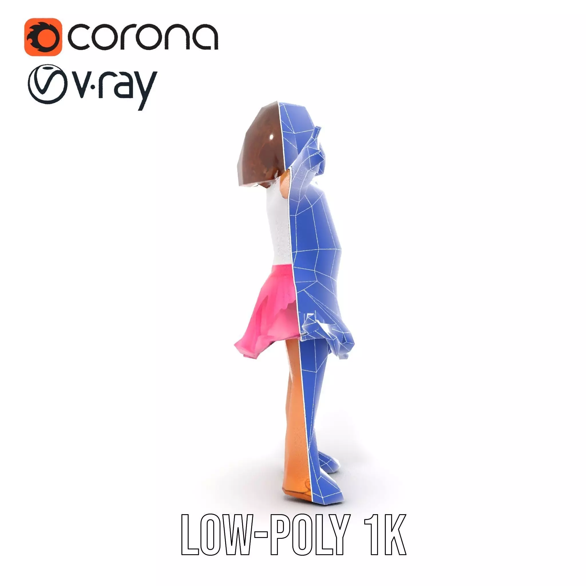 Child Character Model Pack with Pink Tutu Low-poly 3D model_19