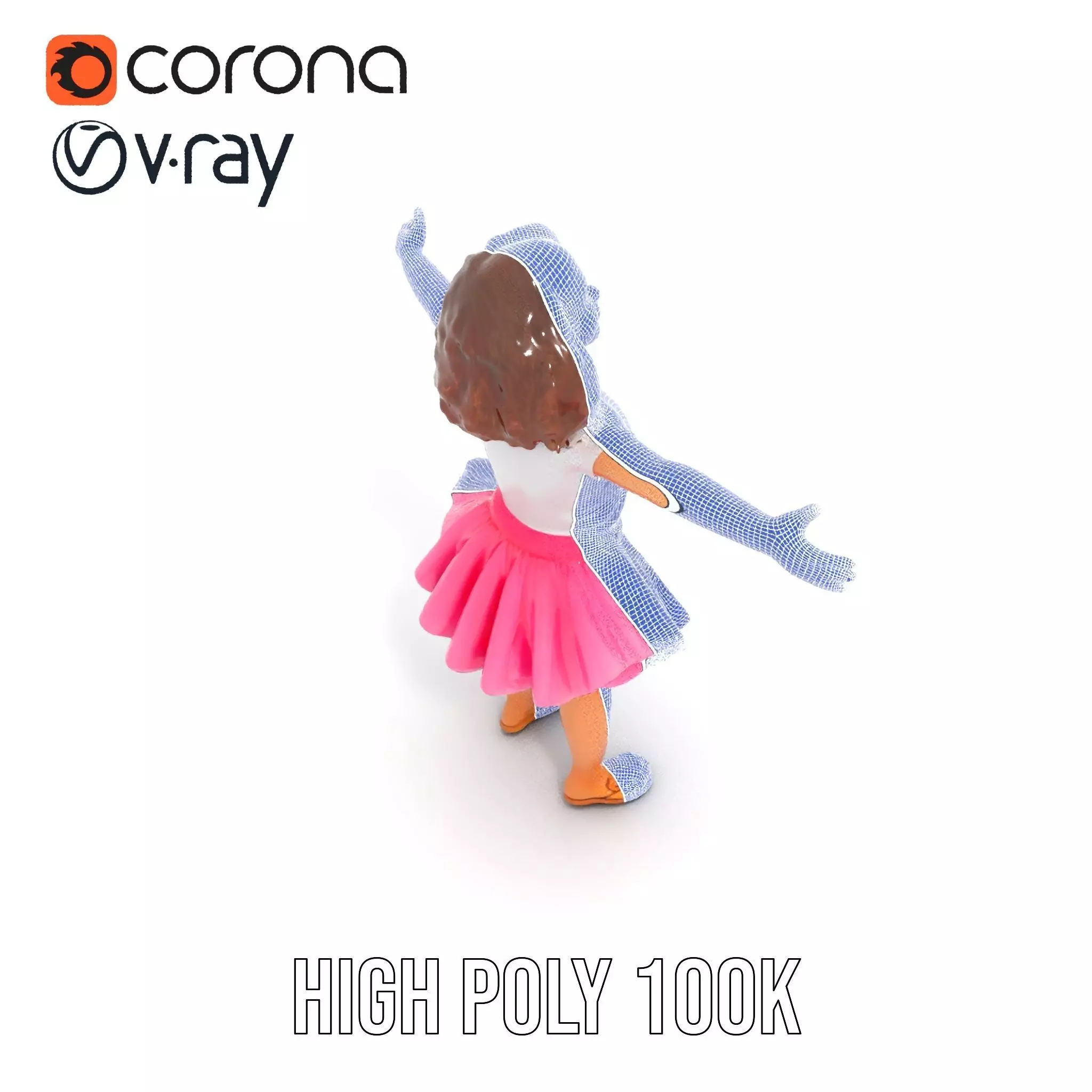 Child Character Model Pack with Pink Tutu Low-poly 3D model_32