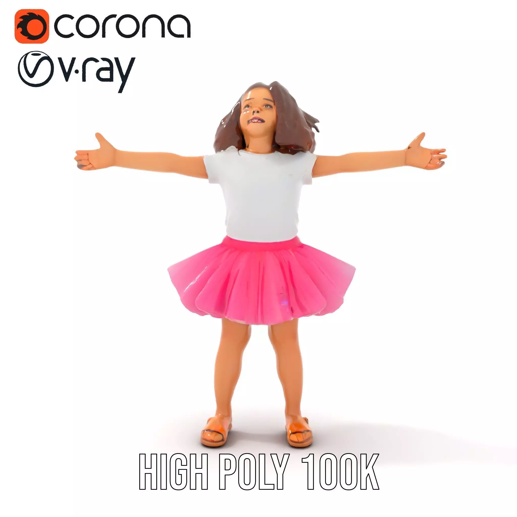 Child Character Model Pack with Pink Tutu Low-poly 3D model_17