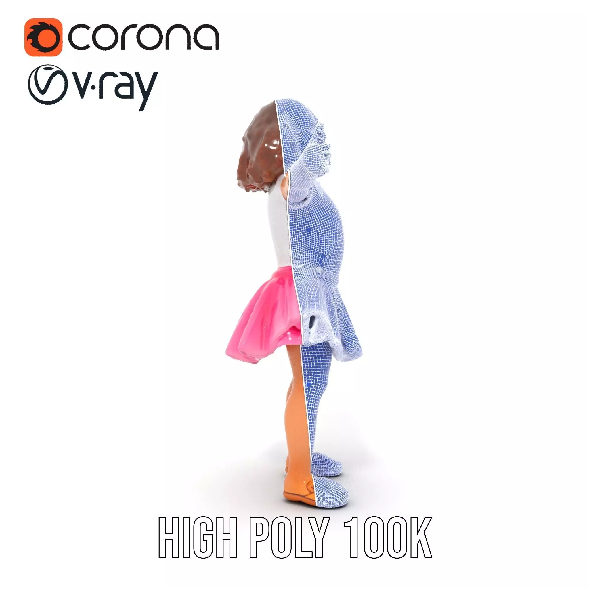 Child Character Model Pack with Pink Tutu Low-poly 3D model_34