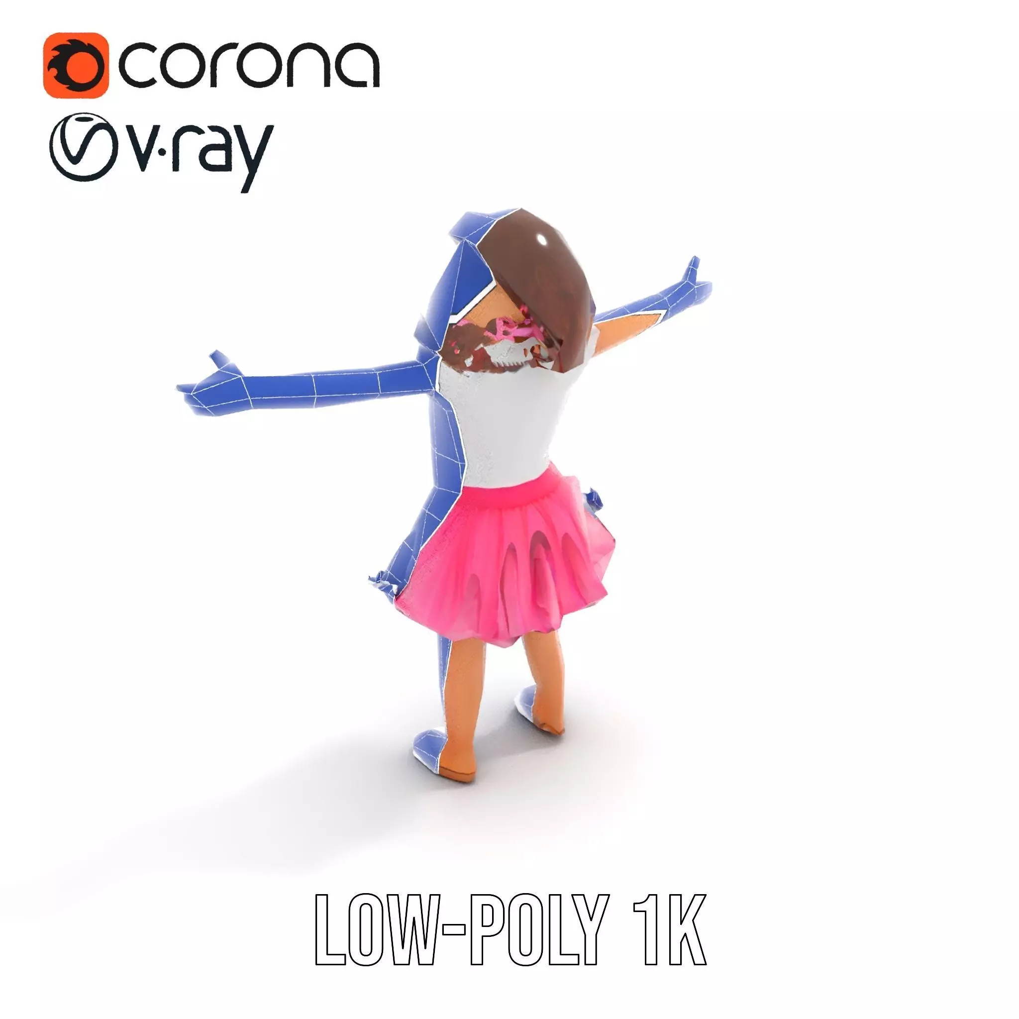 Child Character Model Pack with Pink Tutu Low-poly 3D model_30