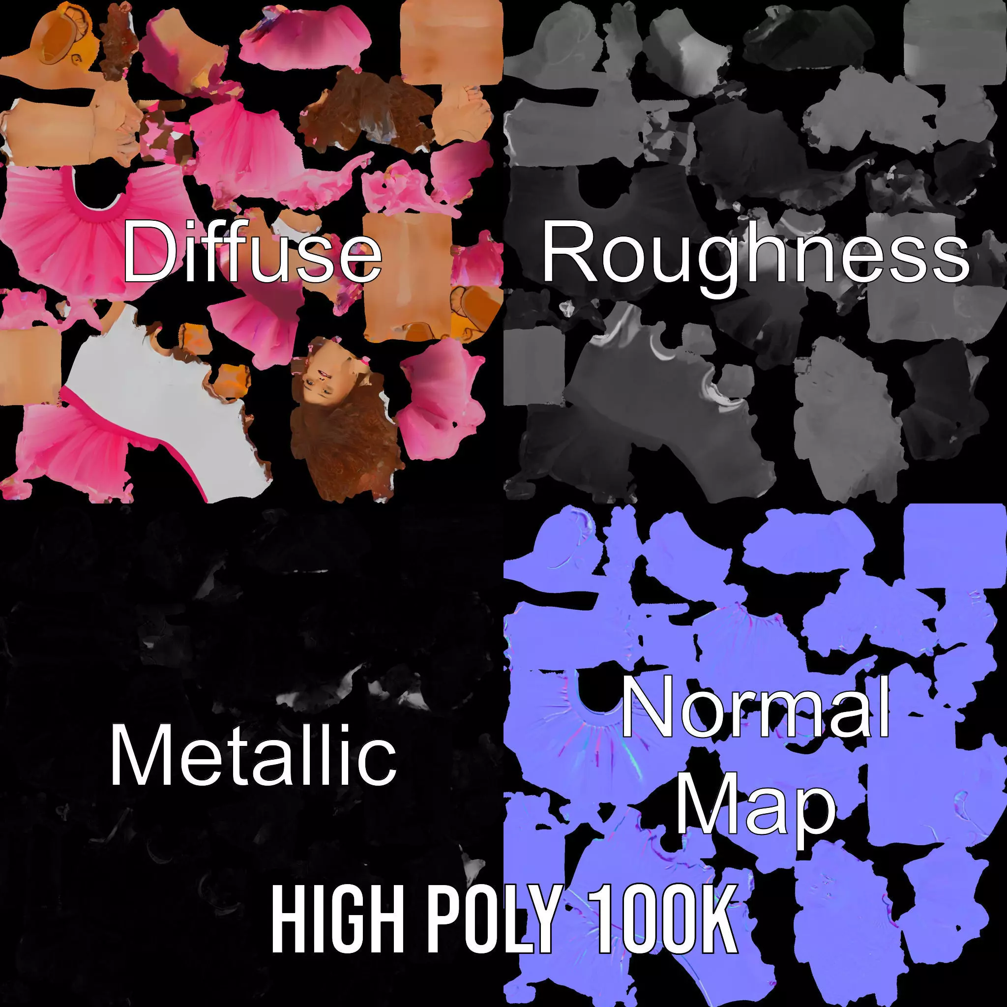 Child Character Model Pack with Pink Tutu Low-poly 3D model_3