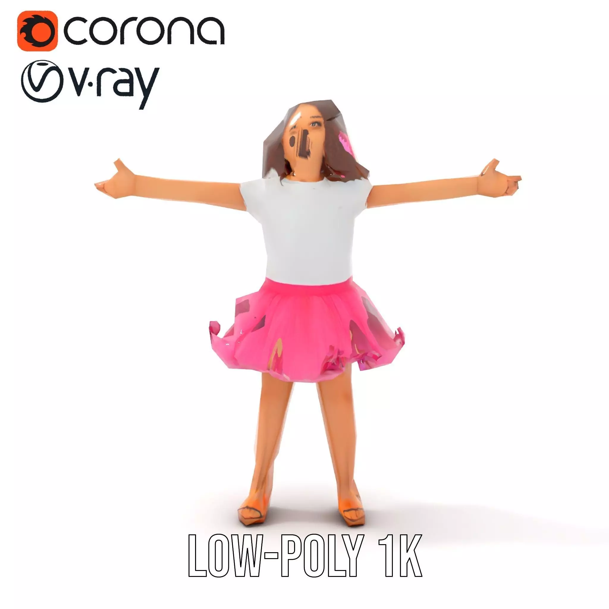 Child Character Model Pack with Pink Tutu Low-poly 3D model_14