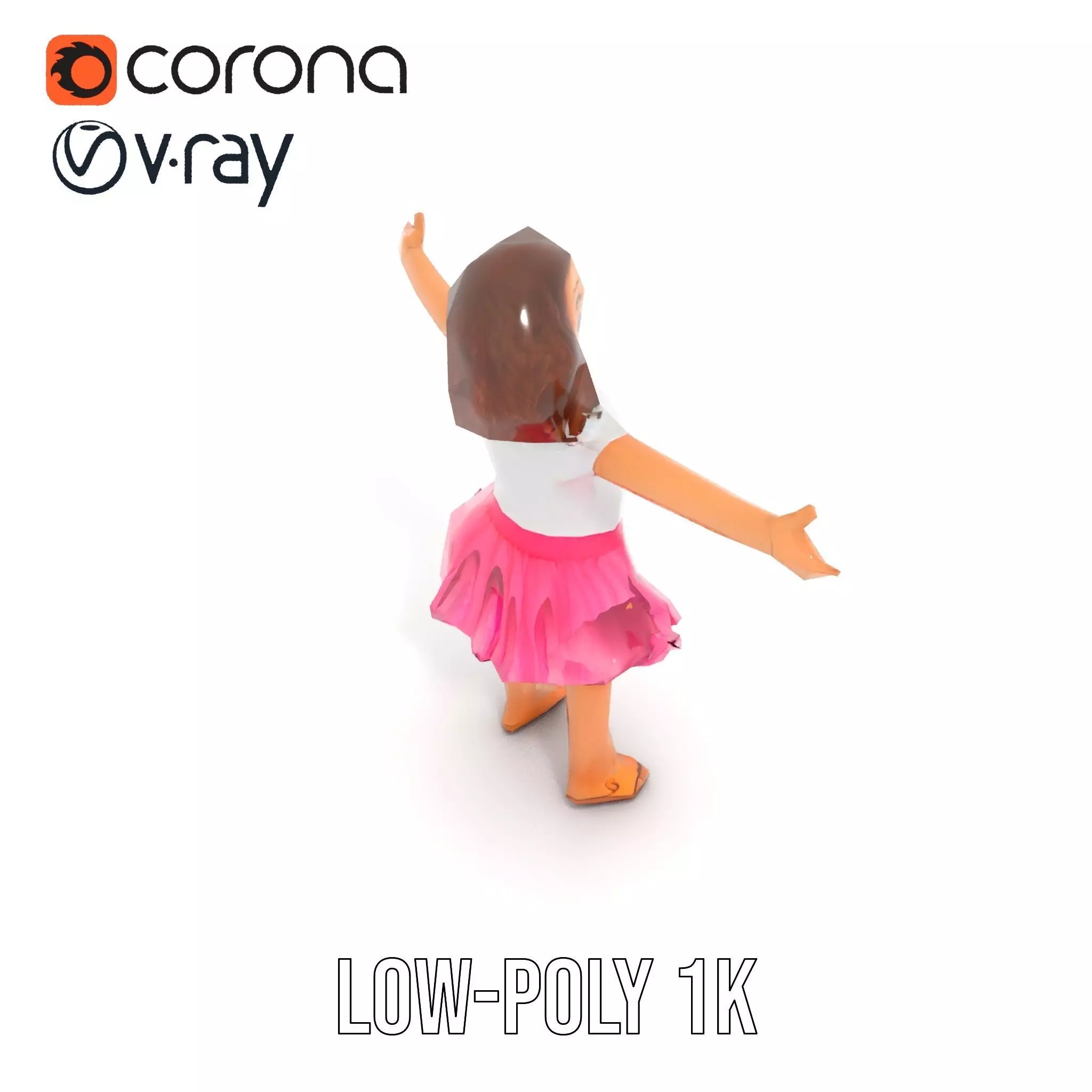 Child Character Model Pack with Pink Tutu Low-poly 3D model_16
