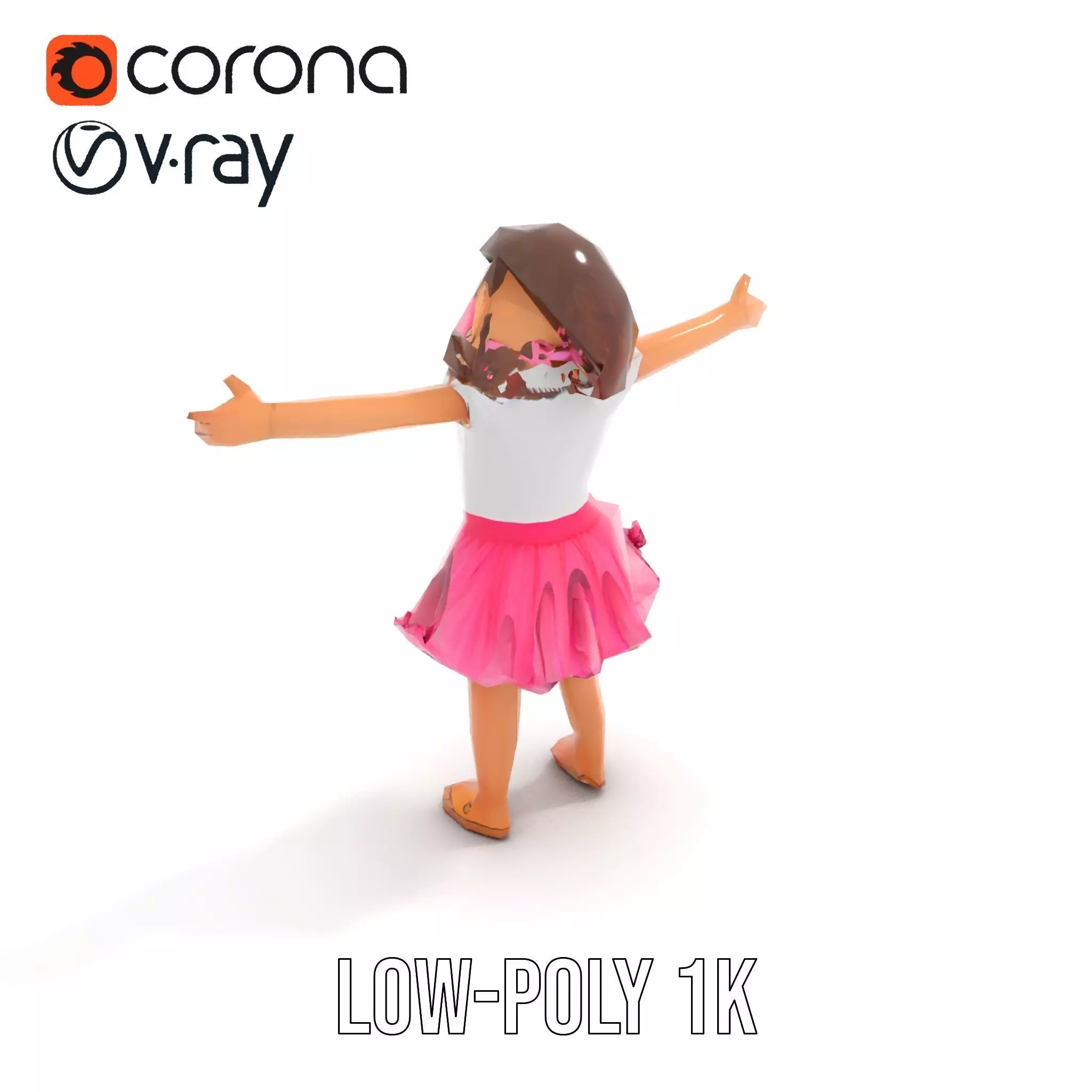 Child Character Model Pack with Pink Tutu Low-poly 3D model_7