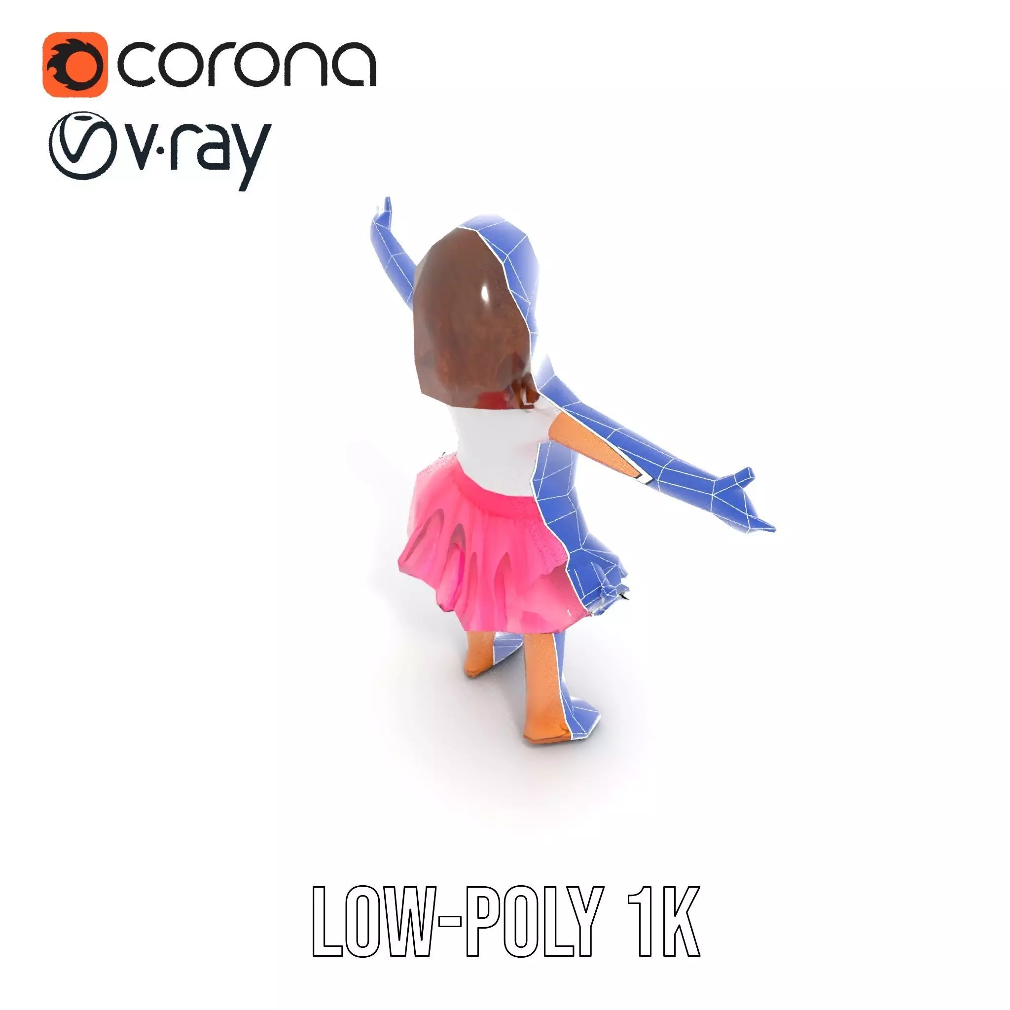 Child Character Model Pack with Pink Tutu Low-poly 3D model_8