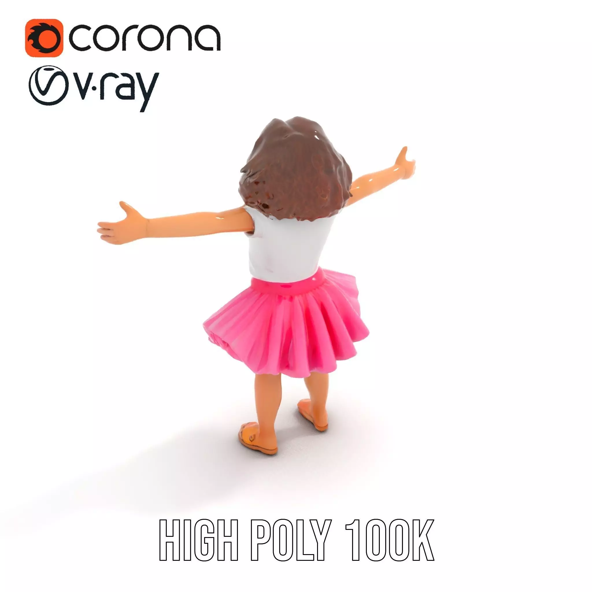 Child Character Model Pack with Pink Tutu Low-poly 3D model_12