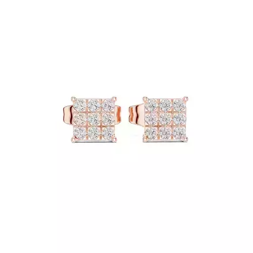 Round Cut Diamond Square Shape Stud Earring 3DM STL Video