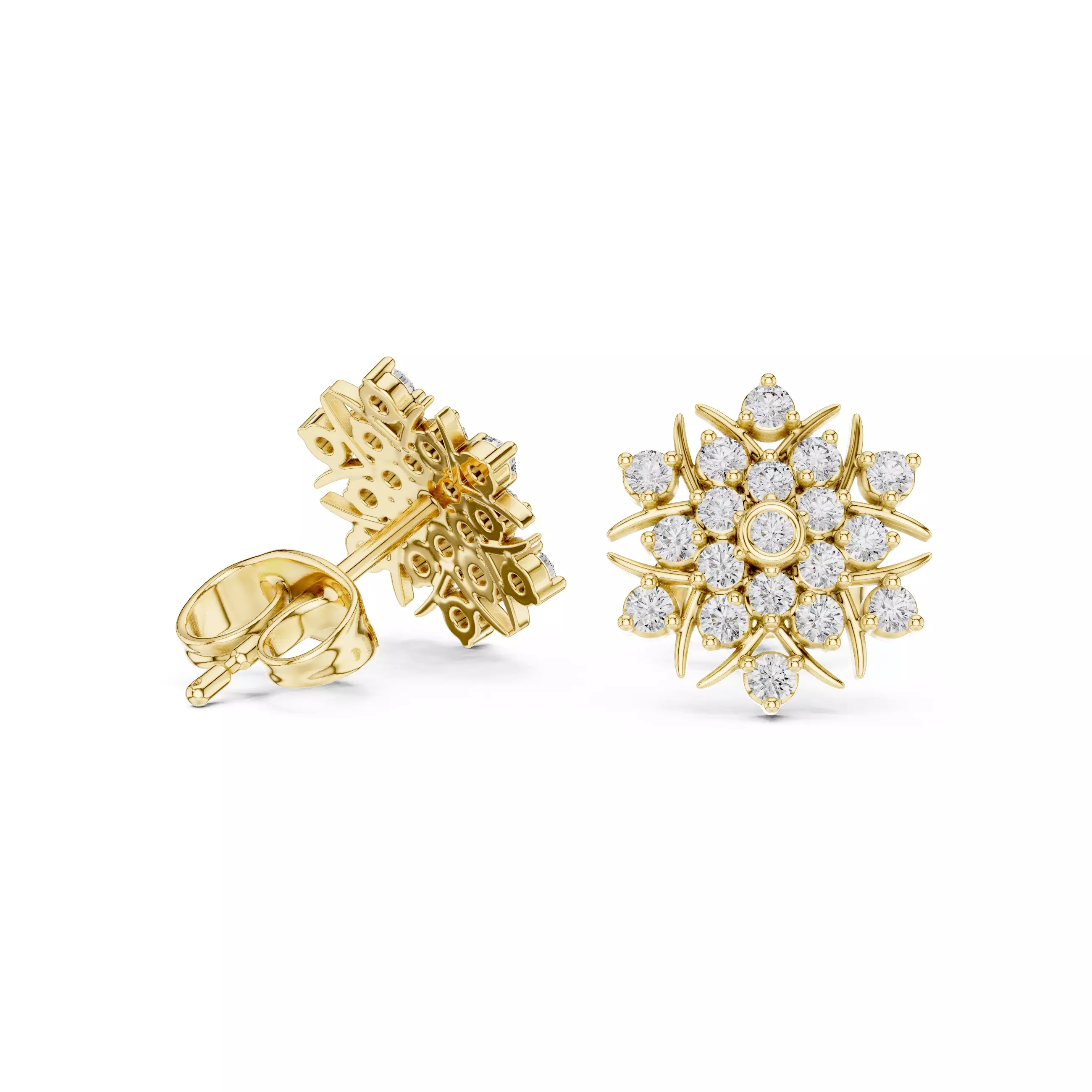 Round Cut Cluster Diamond Stud Earring 3DM STL Video 3D print model_6