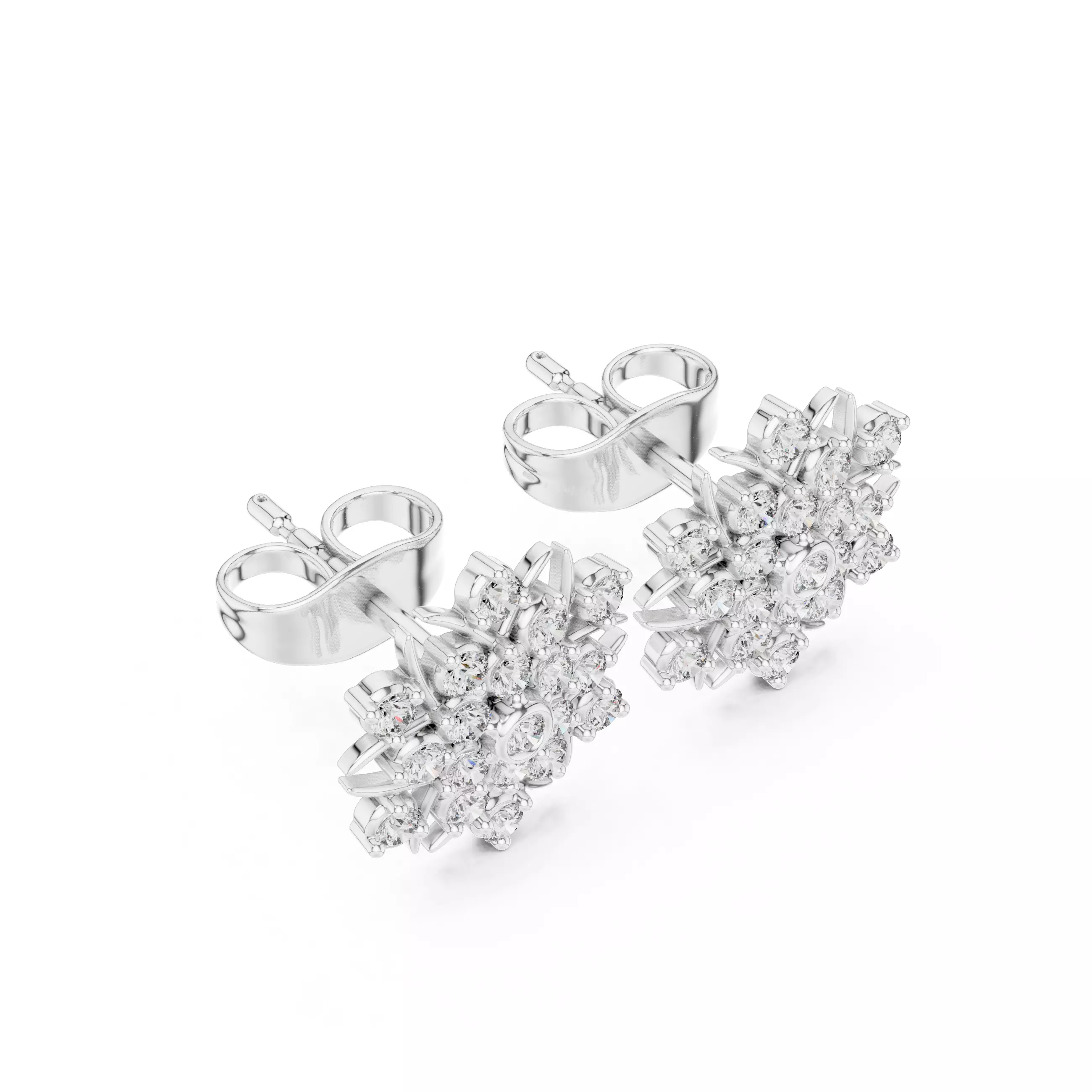 Round Cut Cluster Diamond Stud Earring 3DM STL Video 3D print model_10