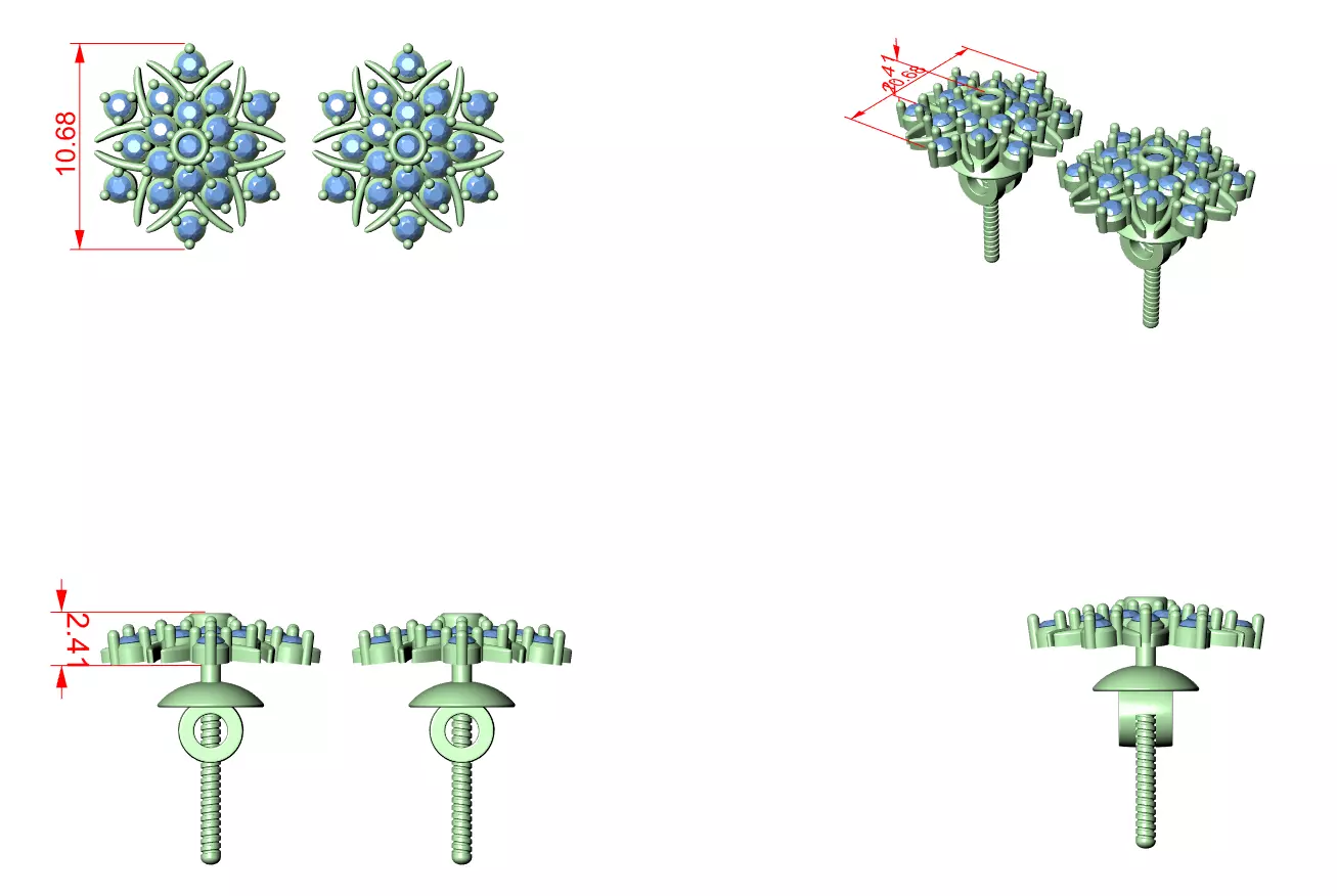 Round Cut Cluster Diamond Stud Earring 3DM STL Video 3D print model_12
