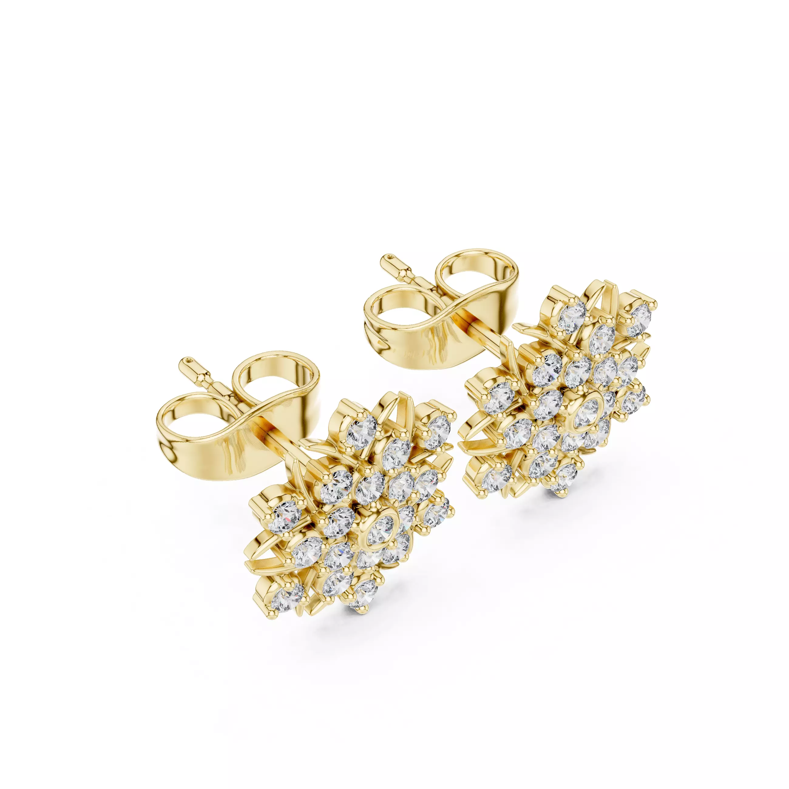 Round Cut Cluster Diamond Stud Earring 3DM STL Video 3D print model_7