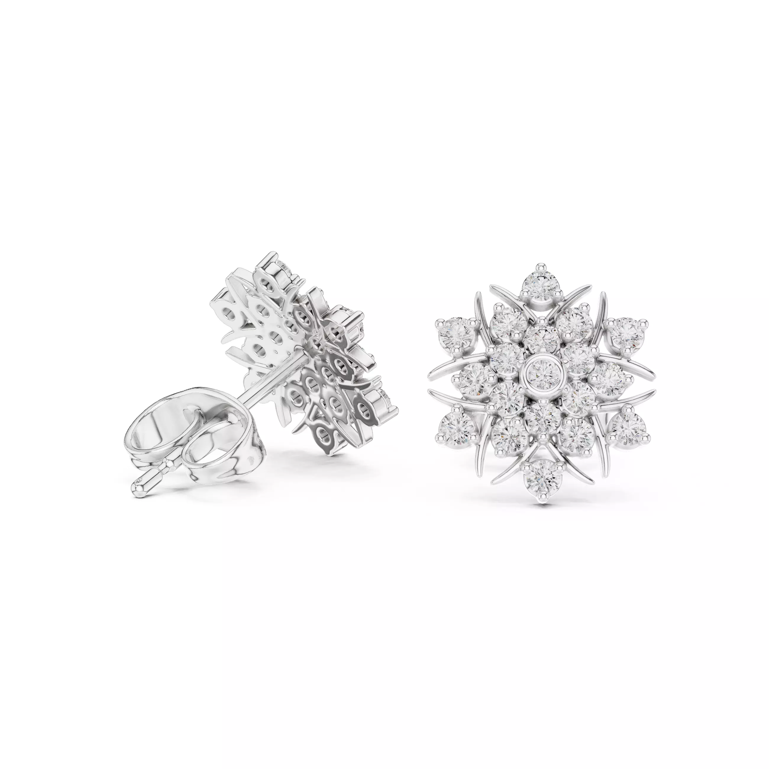 Round Cut Cluster Diamond Stud Earring 3DM STL Video 3D print model_9