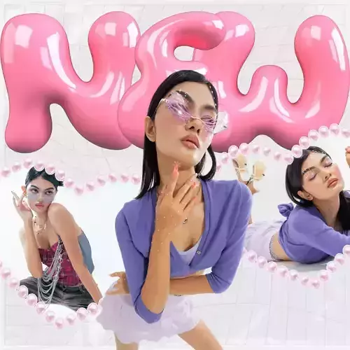 3D Glossy Pink Bubble Text  NEW  with Fashion Concept Background 3D print model