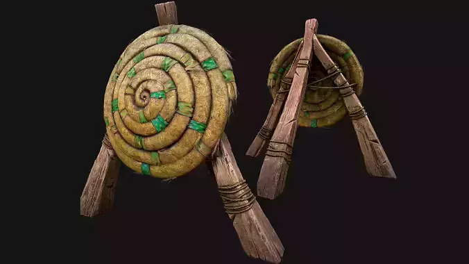 Straw Target Archer Combat Wooden Dummy  Medieval Environment Low-poly 3D model