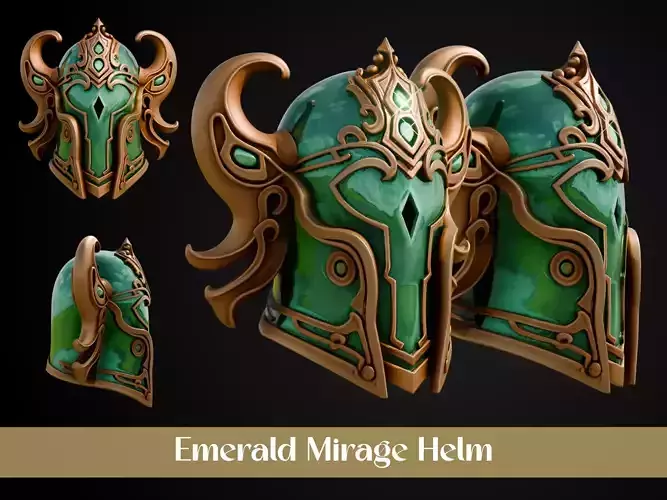Stylized Persian Helmet - Emerald Mirage