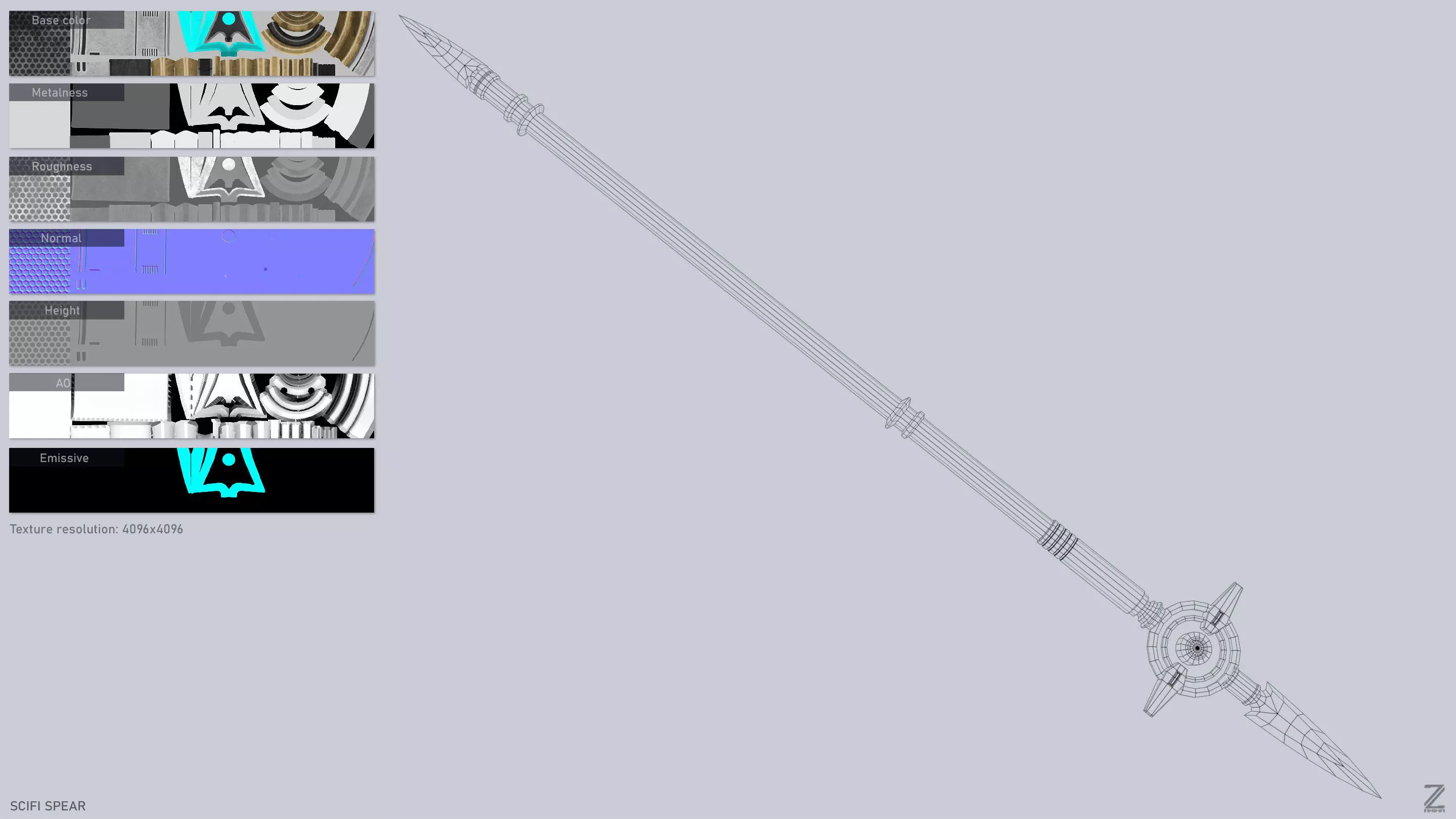 Scifi spear Low-poly 3D model_3