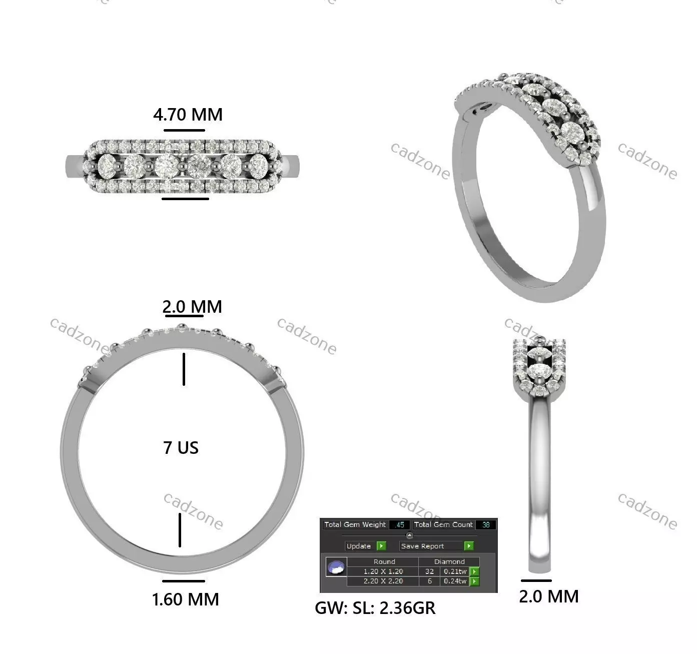Diamond Cluster Band-3D CAD Model 3D print model_4