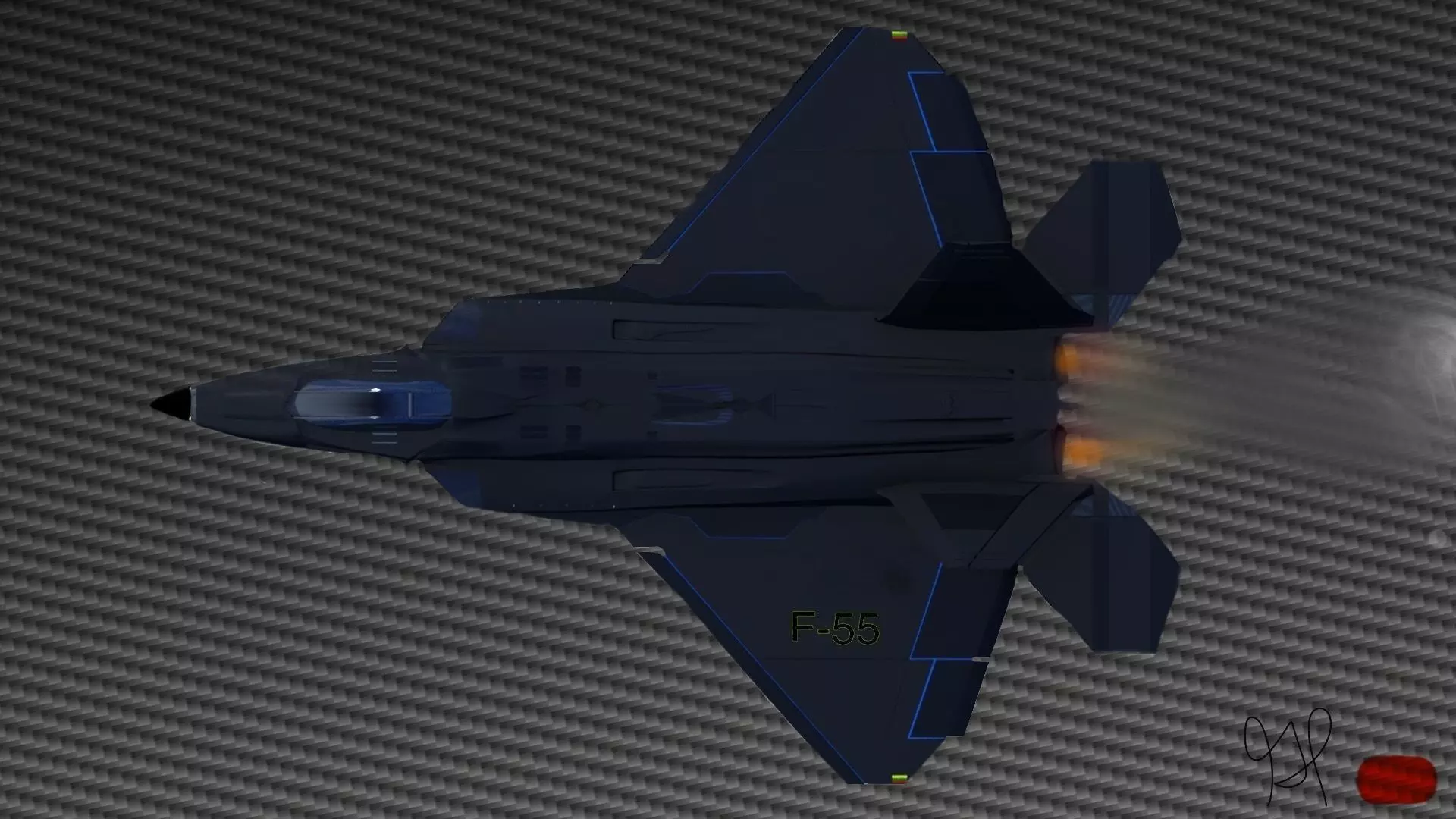 F-55Hybird fighter jet with smoke Free low-poly 3D model_0