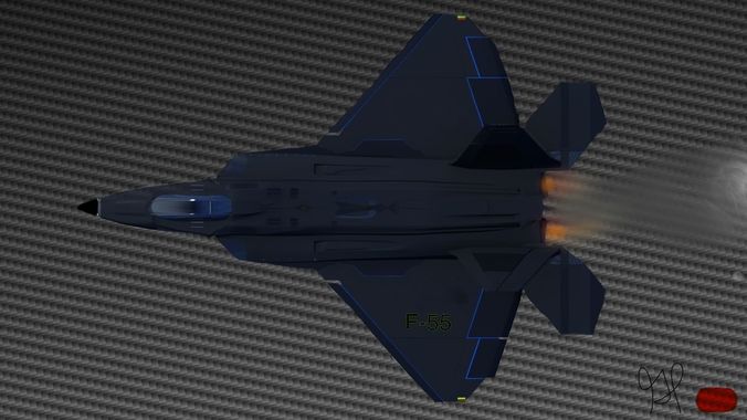 F-55Hybird fighter jet with smoke Free low-poly 3D model