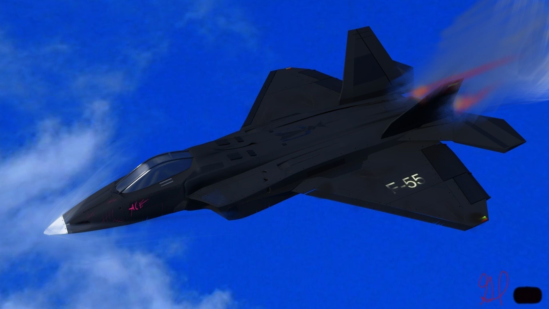 F-55Hybird fighter jet with smoke Free low-poly 3D model_3