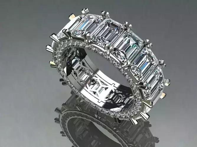 Ring Baguette 4x6 with round diamond trend men women jewelry