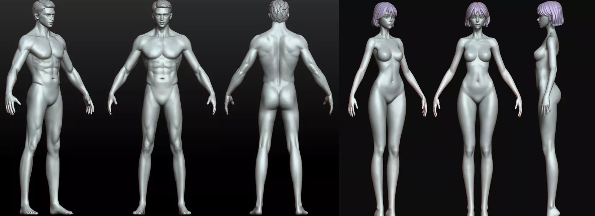 Rigged Fantasy girl man male Base female anatomy base mesh 3D model_6