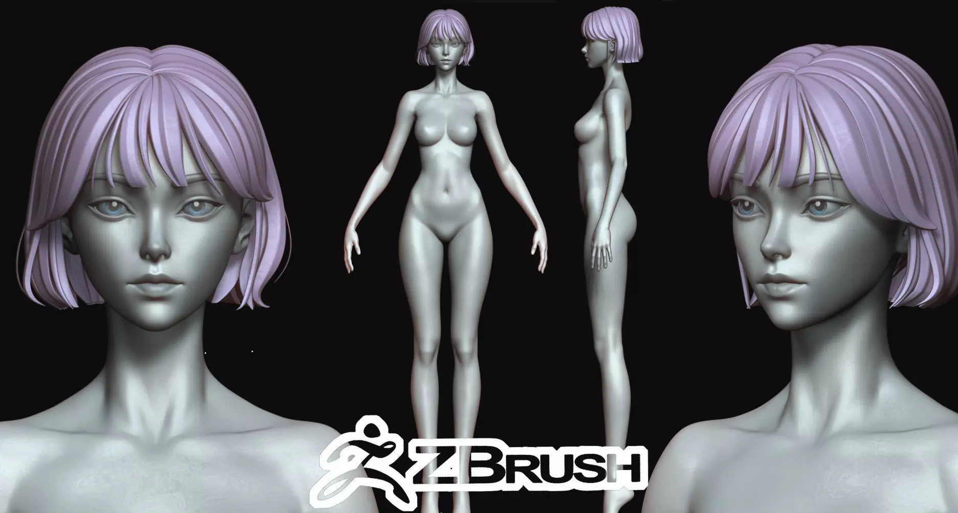 Rigged Fantasy girl man male Base female anatomy base mesh 3D model_1