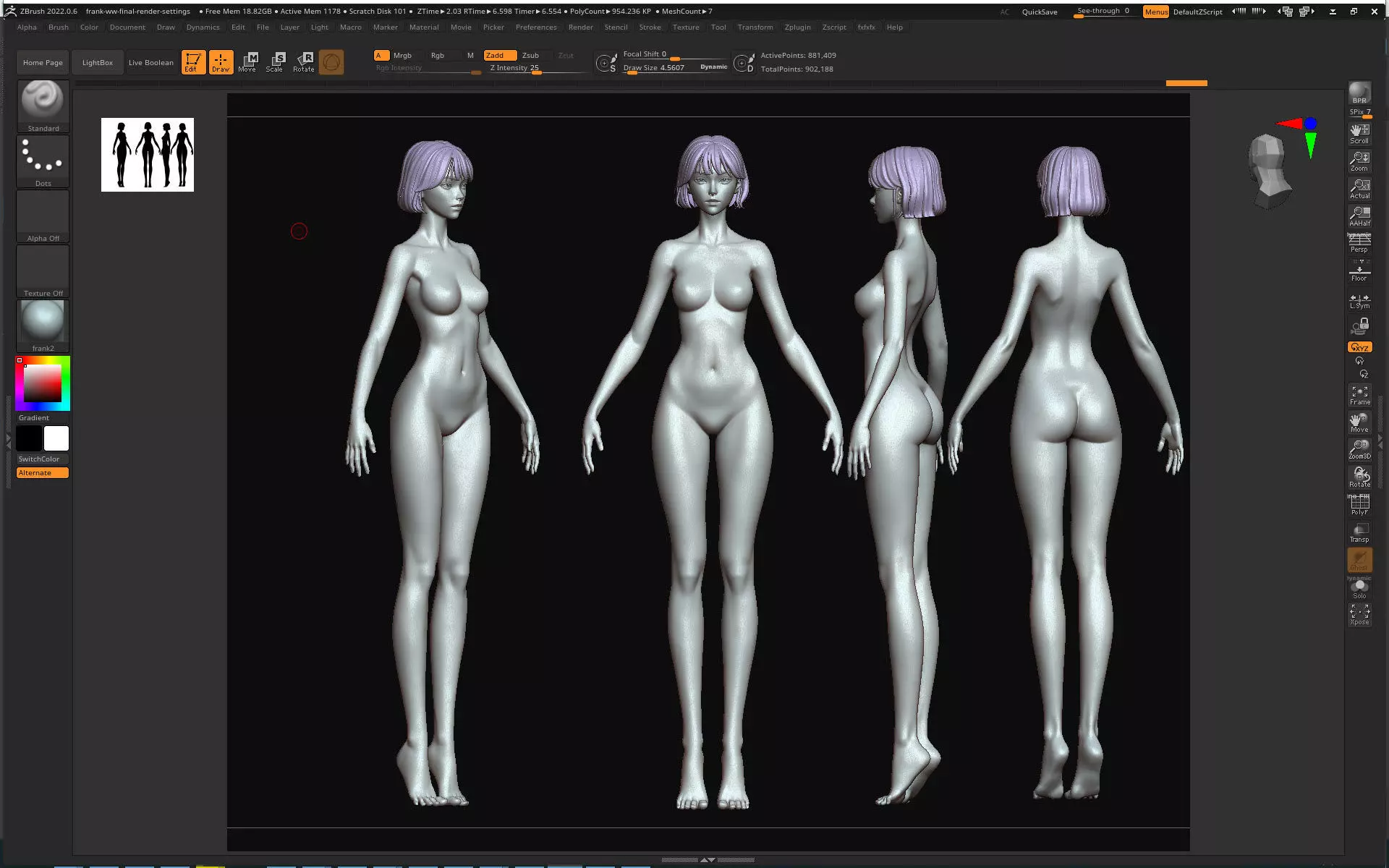 Rigged Fantasy girl man male Base female anatomy base mesh 3D model_4
