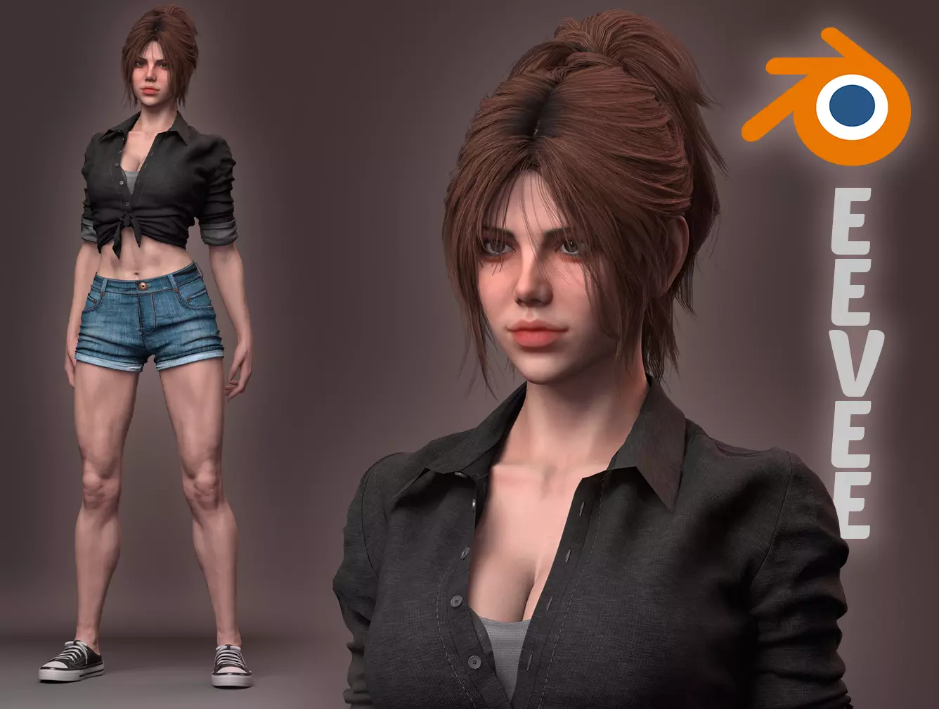 Female with ABS Casual EEVEE BLENDER 3D model_0