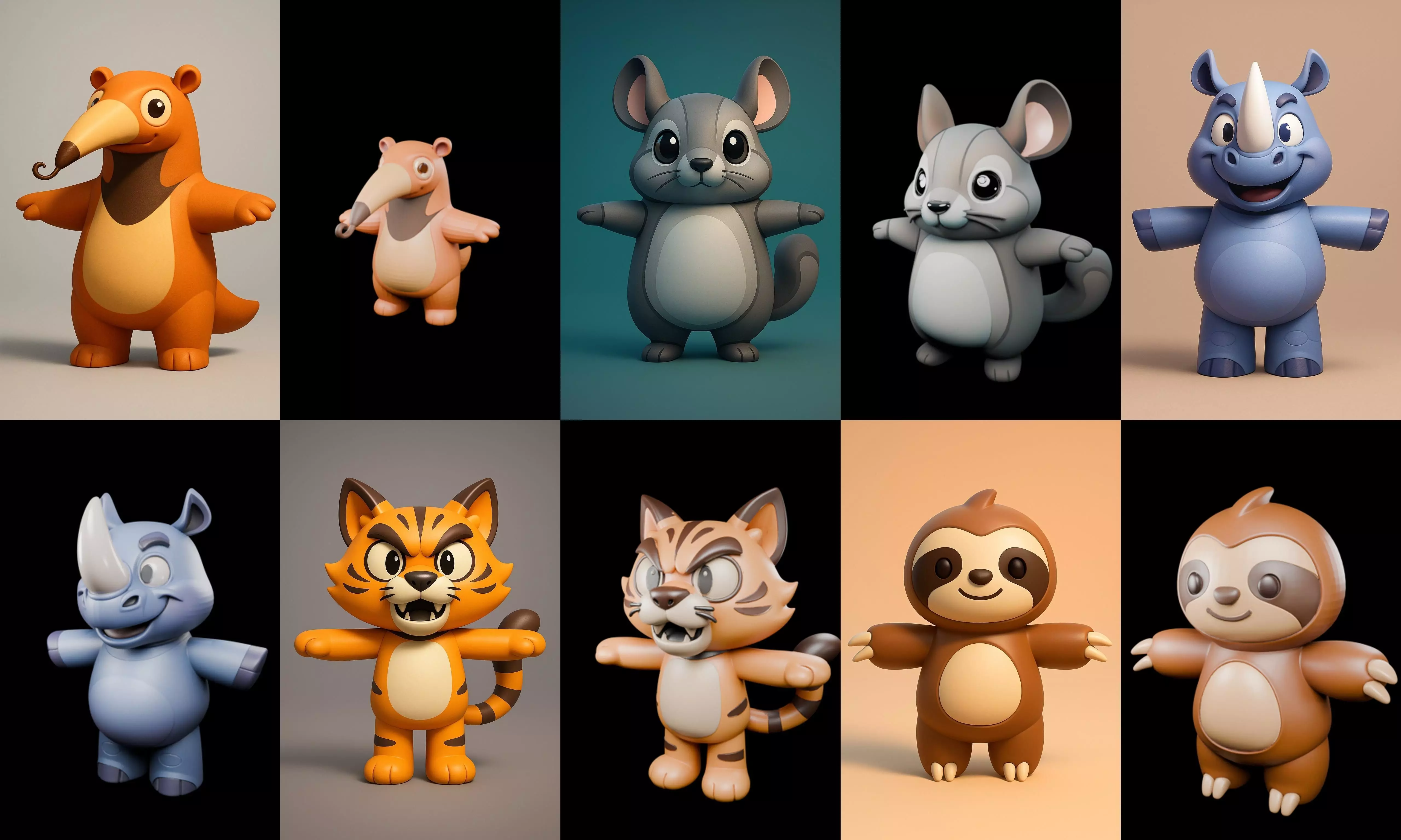 Mini Beast figurine printable bundle 4 pack 100 glb 3D model_12