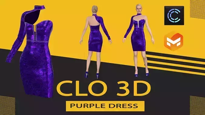 purple dress Marvelous Designer or Clo3D ZPRJ
