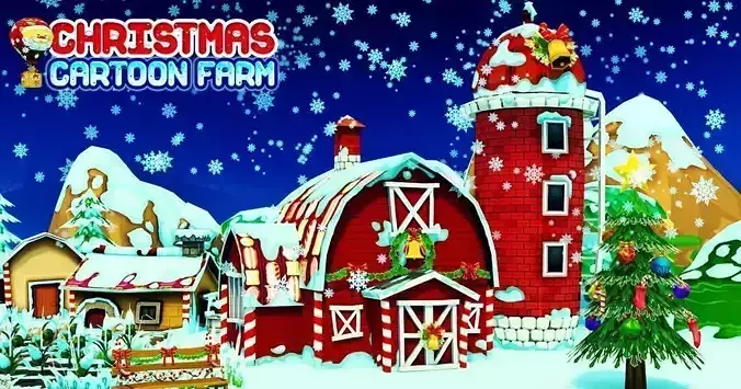 Cartoon Christmas Farm Low-poly 3D model