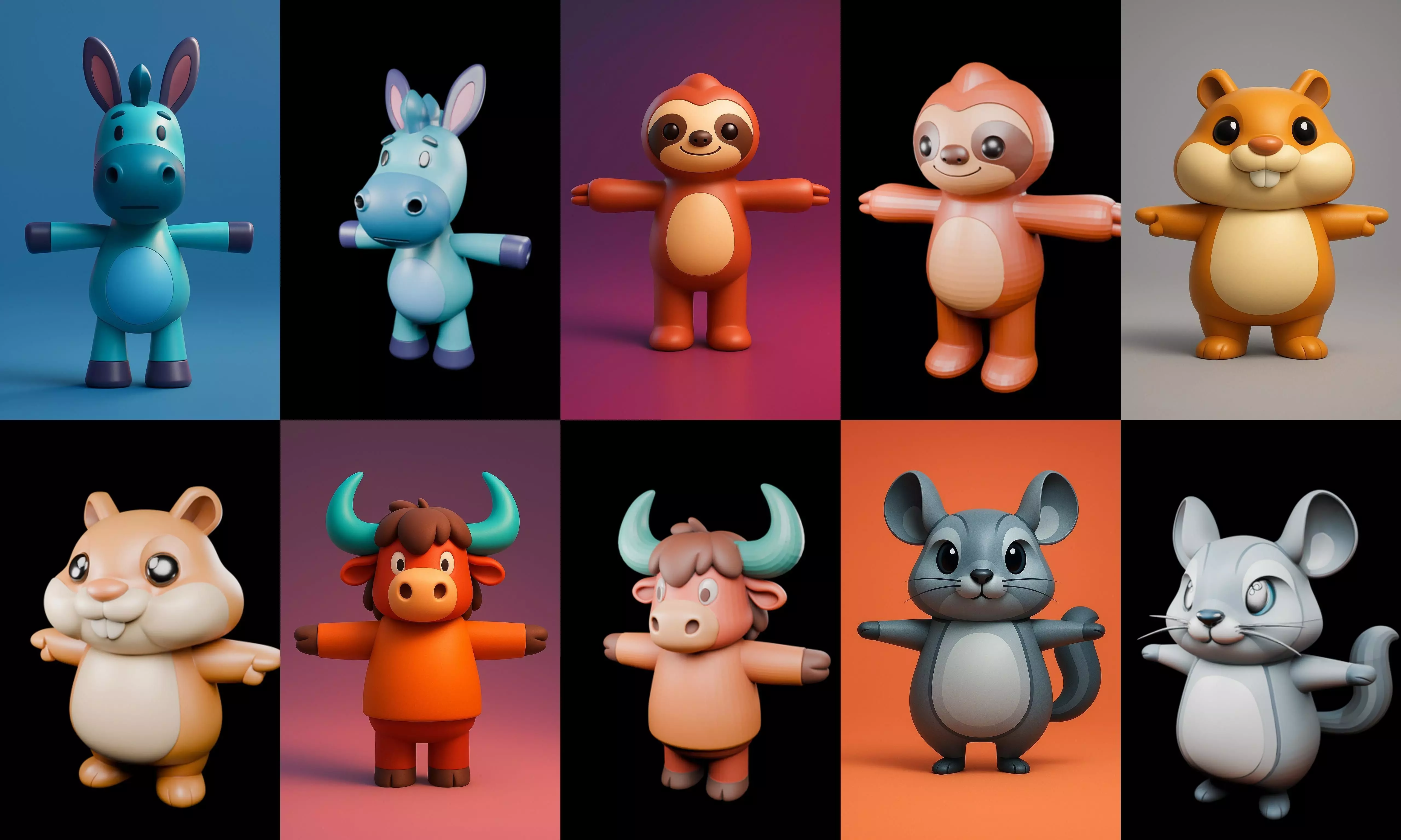 Mini Beast figurine printable bundle 10 pack 100 glb 3D model_7