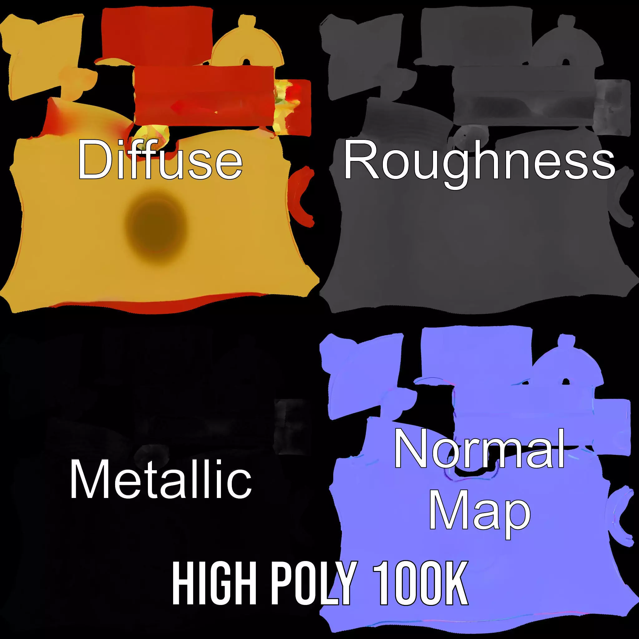 Vibrant Yellow and Red Teapot Model Pack Low-poly 3D model_4