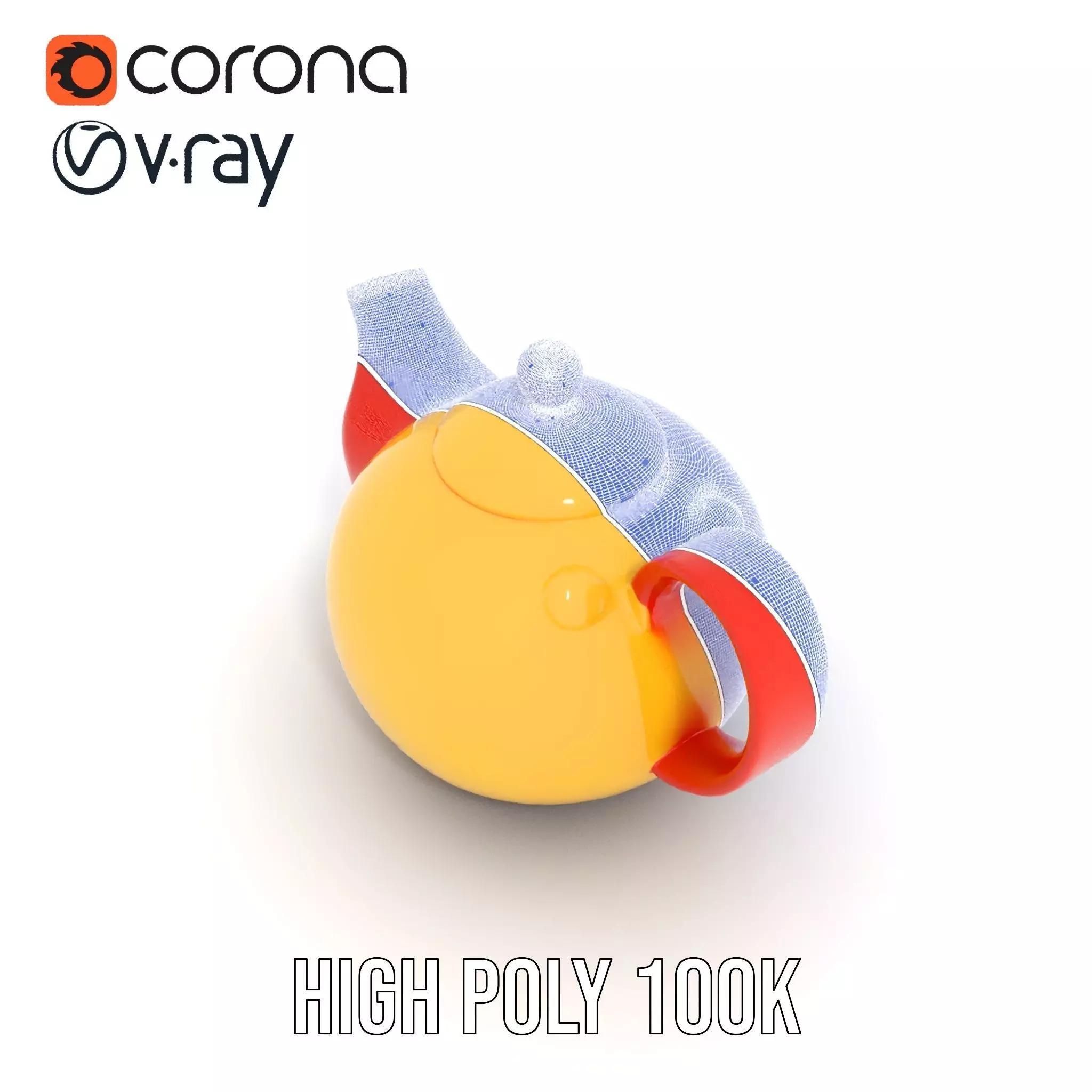 Vibrant Yellow and Red Teapot Model Pack Low-poly 3D model_30