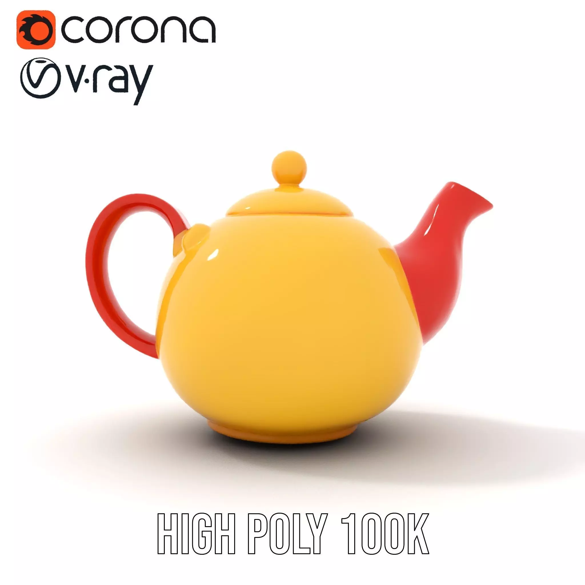 Vibrant Yellow and Red Teapot Model Pack Low-poly 3D model_18