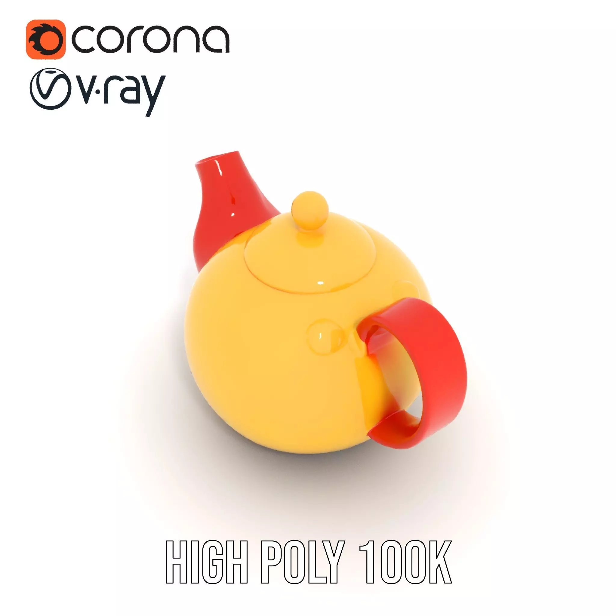Vibrant Yellow and Red Teapot Model Pack Low-poly 3D model_21