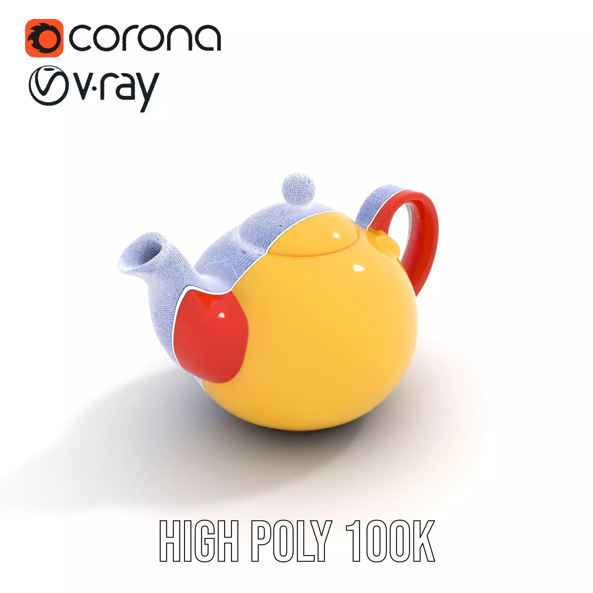 Vibrant Yellow and Red Teapot Model Pack Low-poly 3D model_35