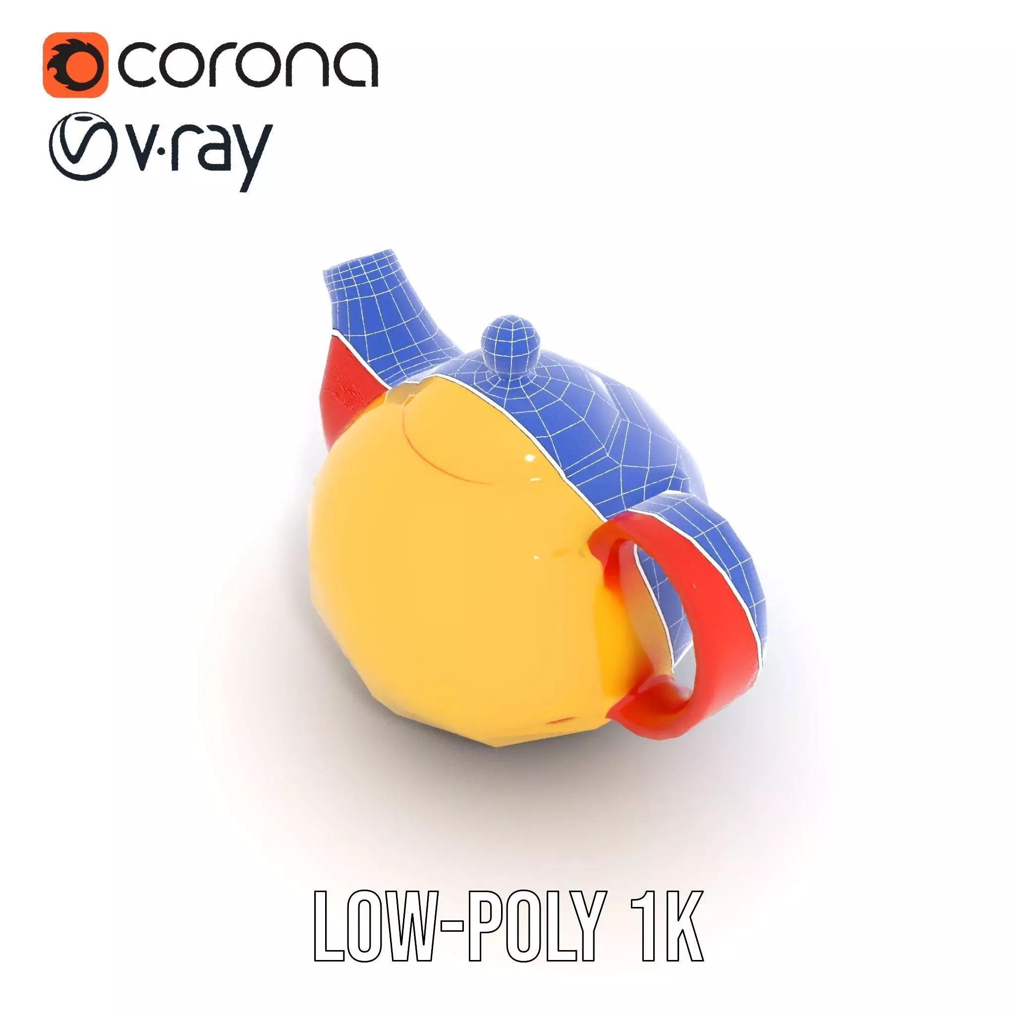 Vibrant Yellow and Red Teapot Model Pack Low-poly 3D model_20
