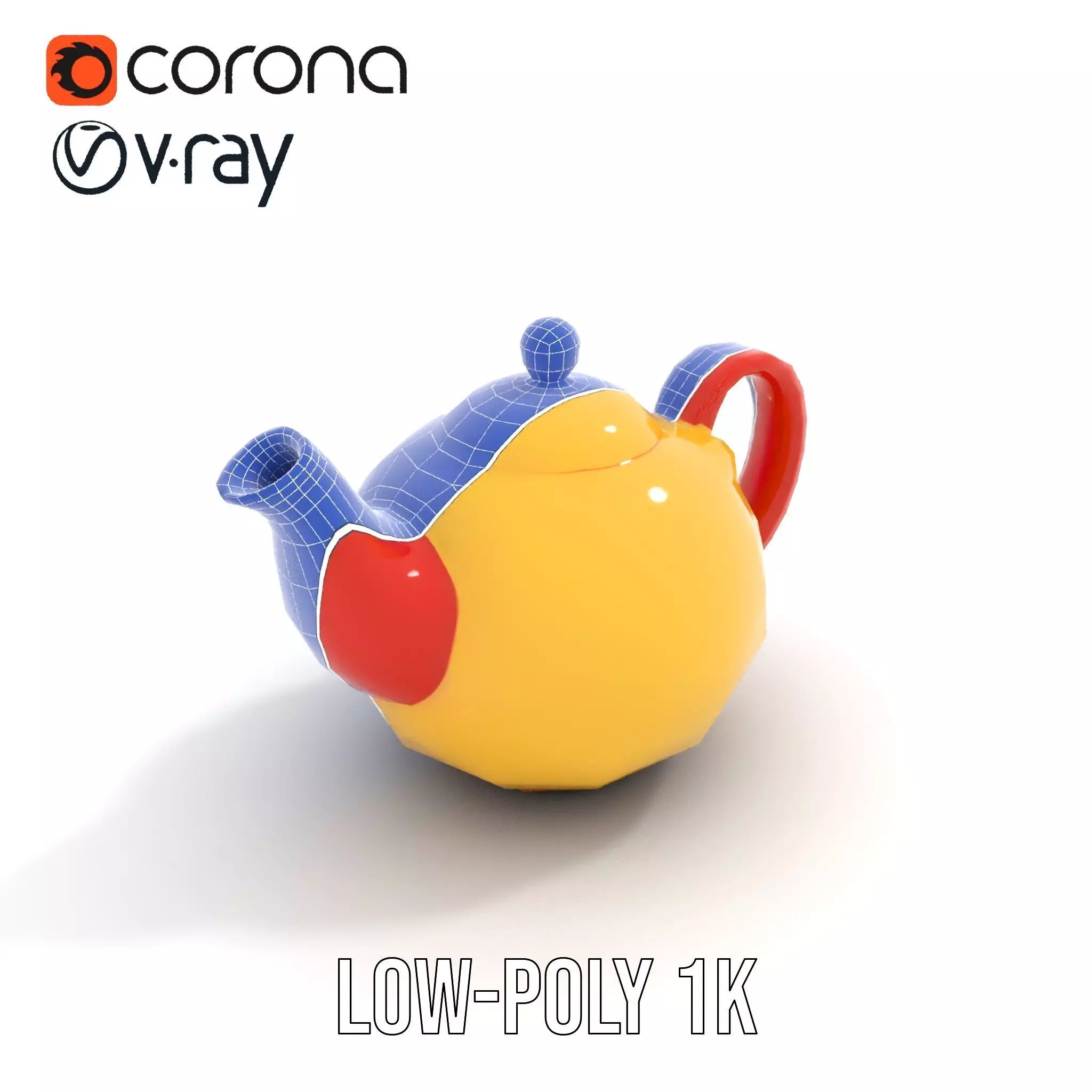 Vibrant Yellow and Red Teapot Model Pack Low-poly 3D model_23