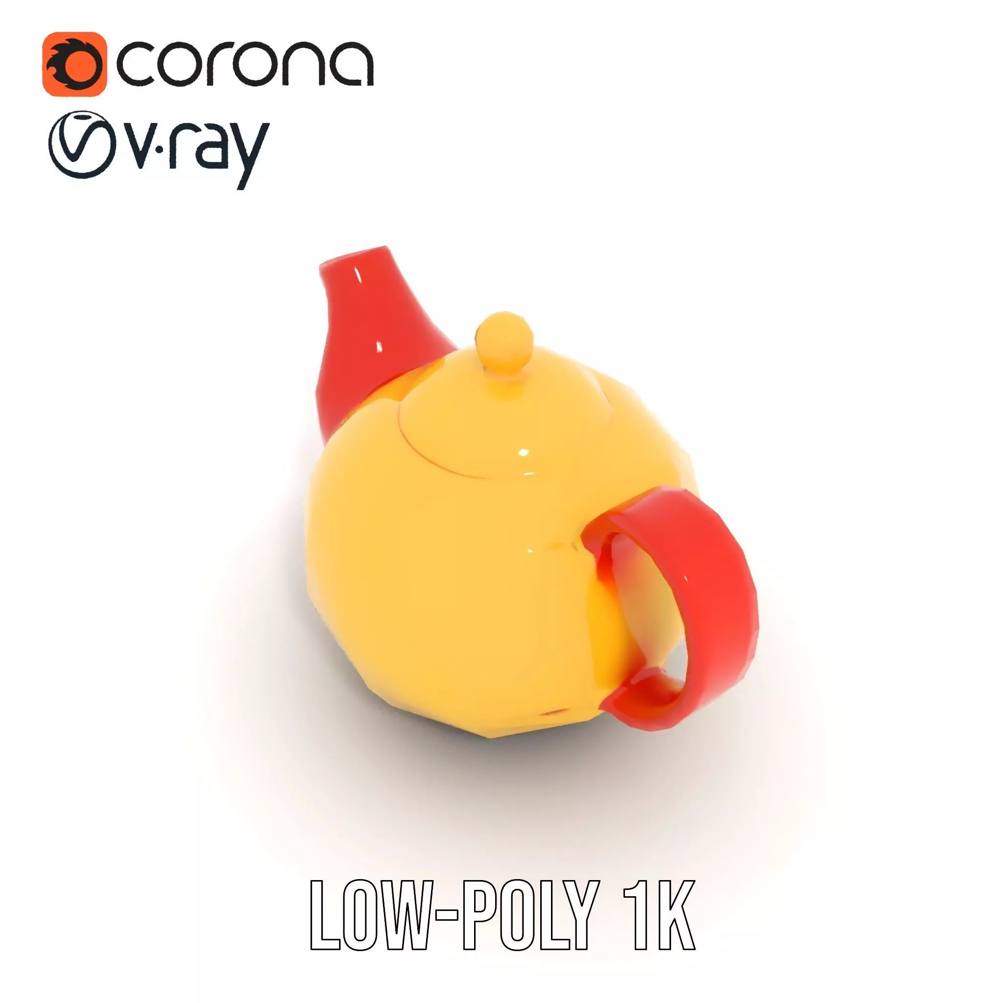 Vibrant Yellow and Red Teapot Model Pack Low-poly 3D model_15