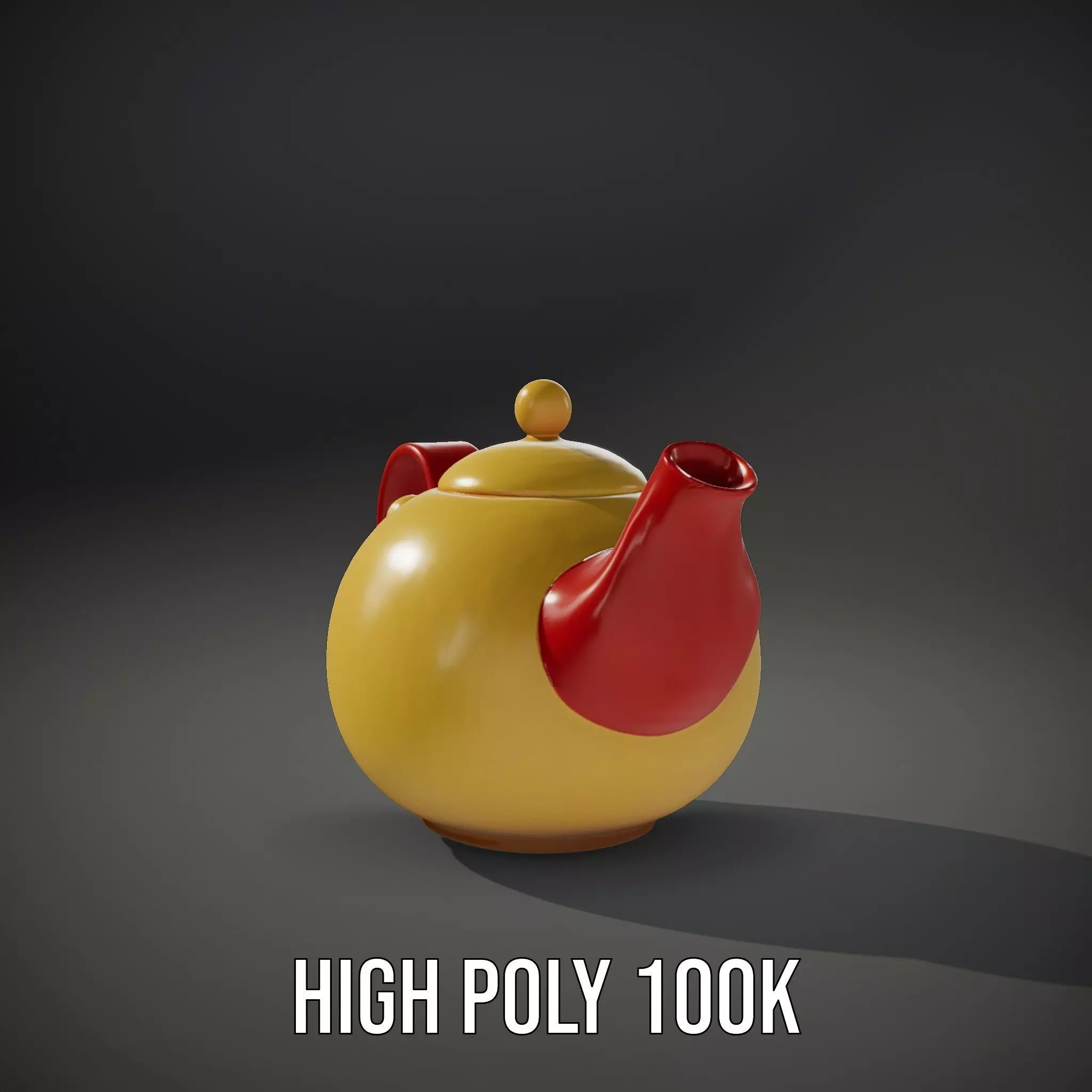 Vibrant Yellow and Red Teapot Model Pack Low-poly 3D model_9
