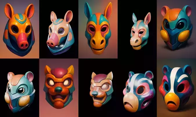 Mask Animals bundle 5 pack 100 glb