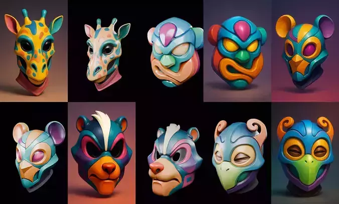 Mask Animals bundle 12 pack 28 glb