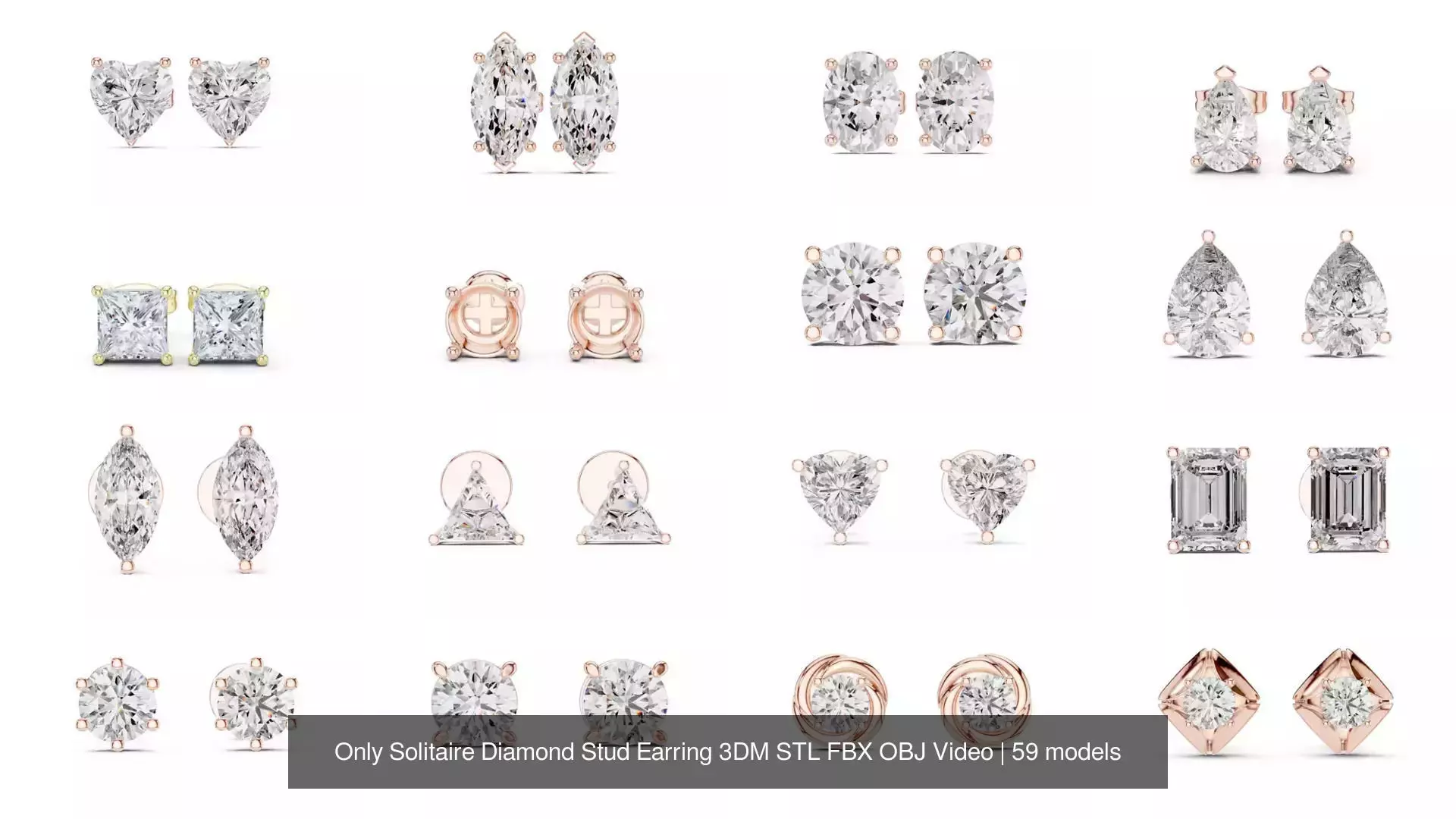 59 Only Solitaire Diamond Stud Earring 3DM STL FBX OBJ Video 3D Model Collection_3