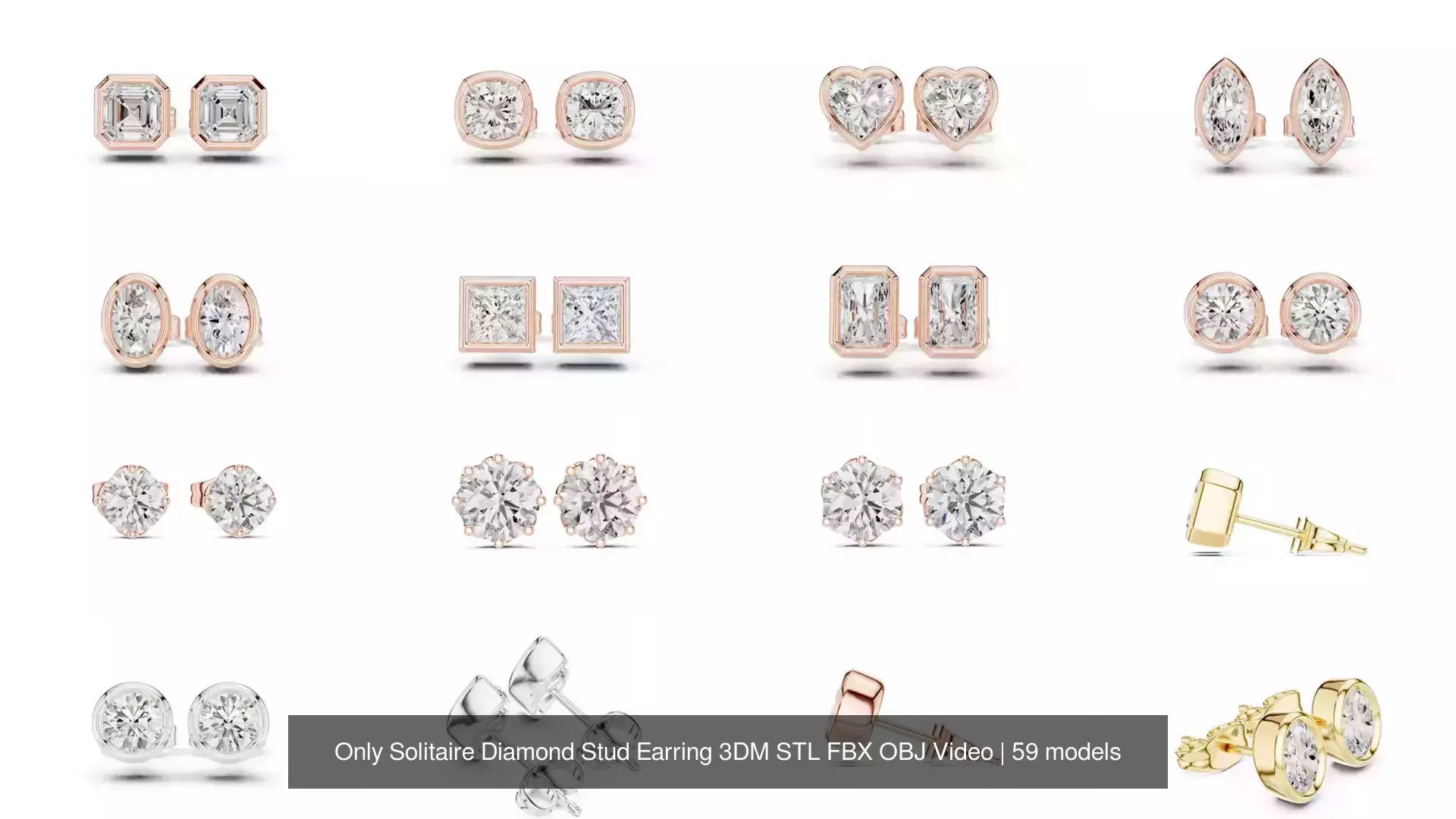59 Only Solitaire Diamond Stud Earring 3DM STL FBX OBJ Video 3D Model Collection_9